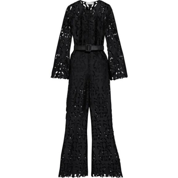 💘 Self Portrait Women's Guipure Lace Jumpsuit Black Size 6 - Picture 2 of 5